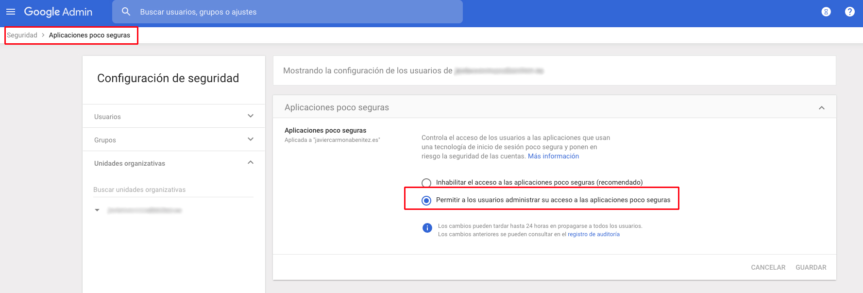 Gsuite: Aplicaciones poco seguras