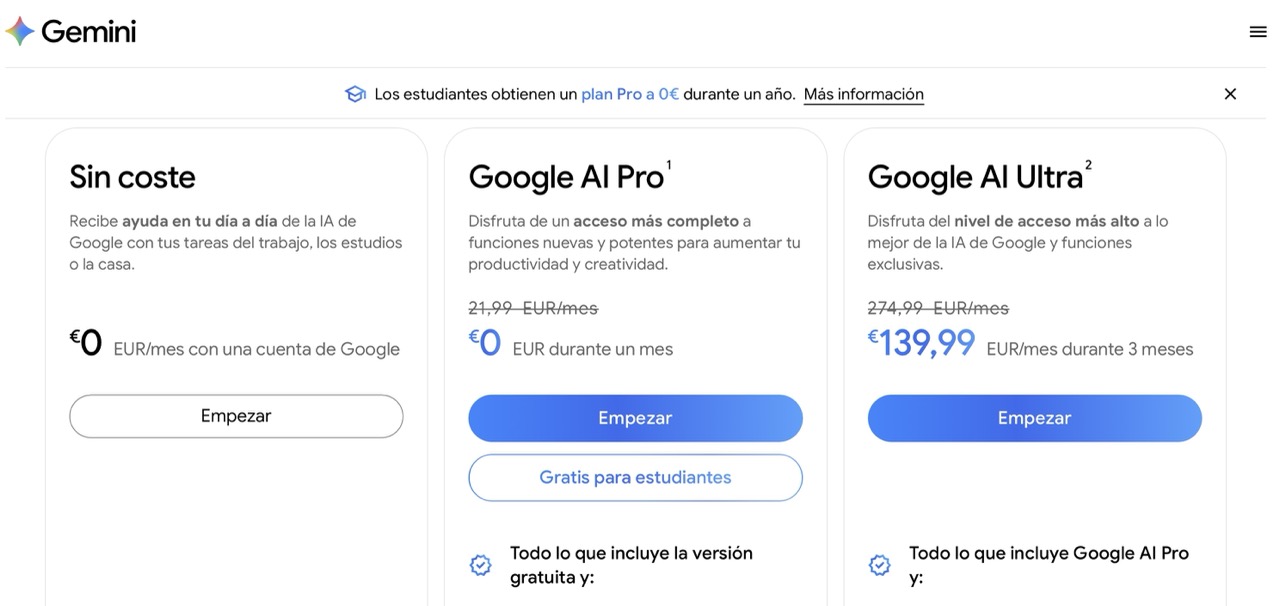 Las versiones de Gemini disponibles actualmente